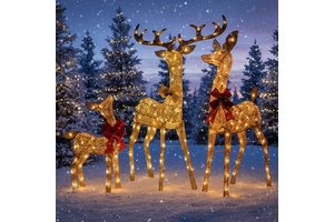 22 Inches Warm White LED Lights 3-Piece Pre-Lit 3D Christmas Reindeer Family Lighted Glitter Outdoor Holiday Decoration