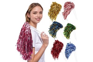 Wholesale Custom Metallic Baton Handle Pom Poms Rooter Poms Cheer Poms Shakers With 500 Streamers For USA School Spirit Bulk