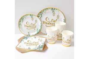 Eid Mubarak Party Supplies Ramadan Party Eid Tableware Eid Disposable Paper Plates Tablecloth Muslim Islamic Festival