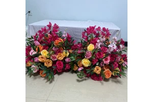 H50*D60cm Artificial Light Red pink Flower Tea Ball Wedding Centerpieces for Wedding Table Green Leaves Floral Arrangements