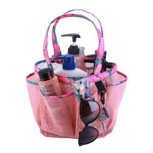 Large Capacity Bath and Toilet Storage Basket Fashionable Foldable Mesh Handbag with Open Closure