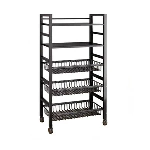 Multi-Layer Kitchen Storage Basket Floor Rack Microwave Shelf Cart Movable Pot Rack Room Trolley Storage Basket Kitchen Trolley