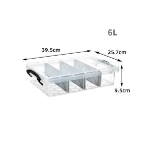 Plastic Storage Box with Divider Under Bed Container with Wheels Wardrobe Underwear Storage 6L