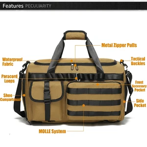 GAF 800D Unisex Tactical Oxford Camouflage Duffle Gym Bag Shoes Compartment Zipper Hasp Closure Waterproof 56-76L Capacity