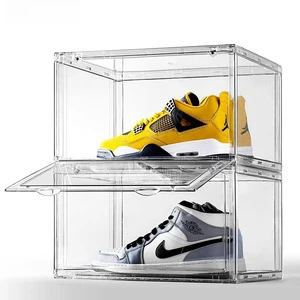 Foldable Custom Clear Shoe case Storage Box Sneaker Shoe Cases Black Display with Light Stackable Morden Plastic Acrylic Bins