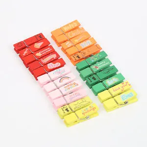 Natural Wood Dry Laundry Hanging Rack Clips Crafts Photos Wooden 4.5cm Color Printed Mini Clothespins Clothes Pins