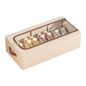 High Quality Fabric Shoe Storage Boxes Sustainable Waterproof Foldable Thickened Iron Frame Transparent Household Shoes Storage