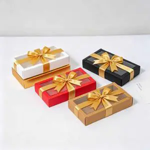 Clear Window Kraft Top Bottom Box Recycled Paper Christmas Candy Gift Box For Holiday Present Packaging