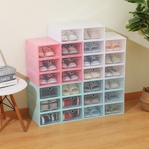 Transparent Rectangle Plastic Stackable Dustproof Shoe Storage Box for Dormitory Home Use Flip Type Combination Rack Wholesale