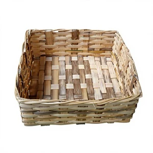 New Eco Friendly Handmade Bamboo Storage Basket Rectangular Woven Organizer Bin for Home Decor Kitchen Bread Fruit Holder