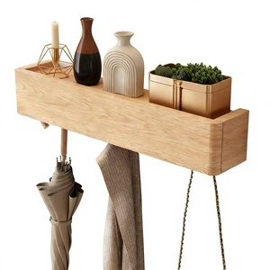 US Stock Wood Wall Mounted Coat Rack 5 Hidden Hooks Heavy Duty Floating Shelves for Entryway Hallway Bathroom Bedroom GYJ091
