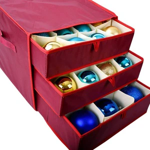 Red Green Square Polyester Storage Bins Foldable Christmas Ornament Bulb Storage Boxes Printed Clothing Storage Drawers