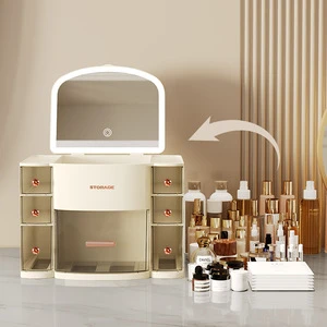 Large-Capacity Dust-proof Plastic Desktop Cosmetic Storage Box PP Material with Mirror Surface Light Skin Care Dresser Rack