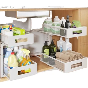 2 Tier Pull Out Under Sink Organizer Sliding Cabinet Basket Space Saving Kitchen Storage Rack For Bathroom Pantry Organization