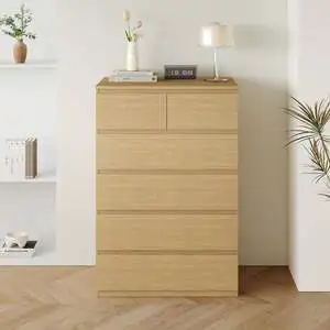 6-Drawer Solid Wood Tallboy White & Oak Bedroom Chest of Drawers Minimalist Freestanding Storage Cabinet for Home Furniture