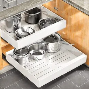 Expandable Pull-Out Cabinet Organizer with Adhesive Nano Film - for Kitchen, Pantry, Bathroom Storage