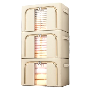 Modern Linen Foldable Storage Box With Steel Frame Foldable Clothes Bedding Organizer For Home Wardrobe Drawer Container