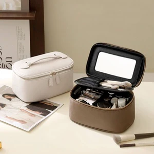 Wholesale PU Leather Makeup Organizer Women Skin Care Beauty Handle Storage Case Cosmetic Cases With Removable Dividers