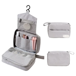 High Quality Polyester Toilet Wash Bag Custom Zipper Closure Women Makeup Storage Bag Waterproof Travel Cosmetic Bag with Hook