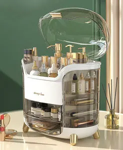 White Sealed Transparent Cover Cosmetic Storage Container with Layered Rotation, Large Capacity Cosmetic Organizer for Home