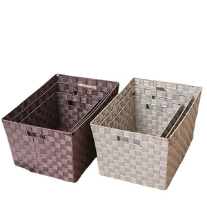 Large Capacity Woven Nylon Storage Basket Handwoven Rectangle PP Basket Set Convenient Rectangular Storage Bin