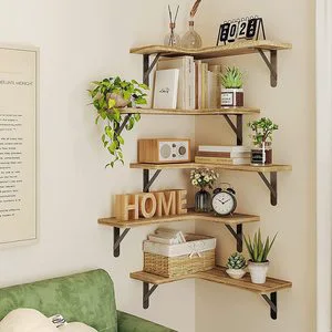 5-Tier Modern Wall-Mounted Wooden Floating Shelves Multifunctional Storage Organizer for Bathroom Kitchen & Living Room