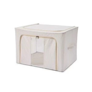 Clothes Storage Bin Bags Fabric Foldable Stackable Container Organizer Set with Clear Window & Carry Handles