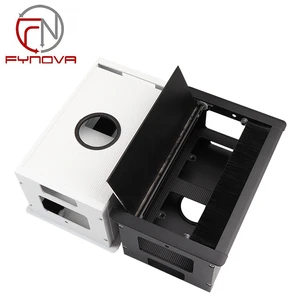 White 135mm Flip Cover Cable Grommet Box Soft Closing 2x86mm Socket Holes Desk Wire Organizer for Office Table Furniture