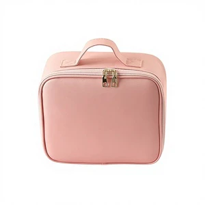 2026 New Waterproof Hot Sale Portable Travel Makeup Organizer LED Light Mirror Detachable Cosmetic Case Large Waterproof Stor...