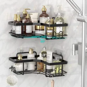 BX Wall Mounted Shelf Storage Organizer Corner Bathroom Shower Caddy Hanging Black Shower Caddies
