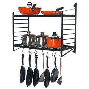 2-Tiered Wall Mounted Pot Rack Practical Wall Storage Solution