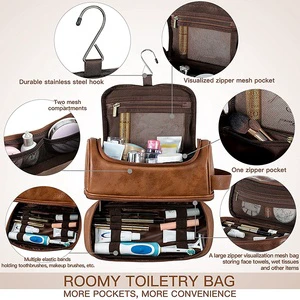 Aimazing PU Leather Zipper Closure Large Capacity Water-resistant for Bag with Hanging Hook Travel Organizer Kit Makeup Bag