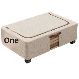 Under-Bed Storage Box Wheels Foldable Waterproof Large Capacity Tianshan Cotton Linen Chinese Style Removable Dustproof