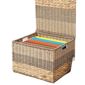 Vintage Eco-Friendly Rectangular Hand-Woven Storage Basket with Handle for Clothing Storage Movable Home Decor