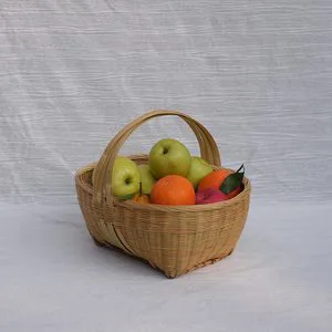 Handmade Bamboo Woven Oval Classic Storage Basket with Handle for Kitchen & Living Room Food Storage