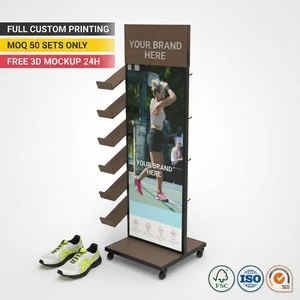 Custom Wooden Shoe Display Rack Stand For Sneakers Sports Shoes Retail Store Floor Display Shelf Clothing Rack