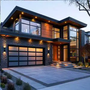 XIYATECH Modern New Aluminum Alloy Frosted Glass Garage Door Sectional Black Glass Automatic Villa Modern Garage Doors