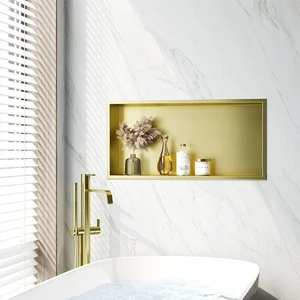 OEM/ODM PVD Gold Rack Organizer Shelf Stainless Steel SS304 Build-In Niche Embedded Bathroom Shelf Storage Niche