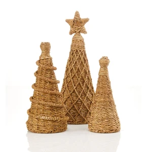 Handwoven Vintage Boho Seagrass Christmas Tree Decor Water Hyacinth Small Xmas Tree Indoor Decoration Vietnamese Supplier