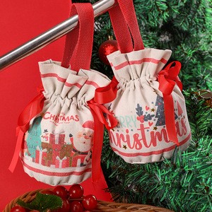 Christmas Gift Bag New Year Storage Candy Hand Bag Festival Party Supply Christmas Eve Drawstring Pouches Canvas OEM Brand Model