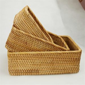 Rectangular Rattan Storage Baskets Handmade Woven Nesting Bread Basket Bulk Shallow Wicker Organizers Woven Storage Basket