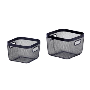 Kitchen Laundry Storage Basket Black Metal Wire Mesh With Bamboo Foldable Design Woven Organizer For Home Baby Nursery Use