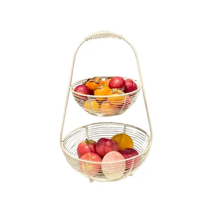 Wholesaler High Quality Rustic White Metal Woven Wire 2 Layer Fruit and Vegetable Basket Organizer Coated Basket for Storage