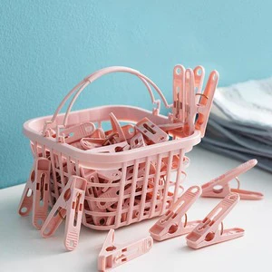 DS3969 Windproof 30 Clips Clothespins Quilts Clothes Drying Pegs Clips Underwear Socks Plastic Clothes Pins With Storage Baskets