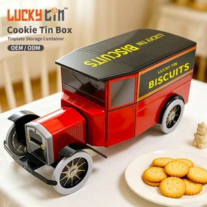 Custom Luxury Personalised Tinplate Packaging Butter Biscuit Metal Cans Empty Car Shaped Christmas Cookie Tin Box With Lid