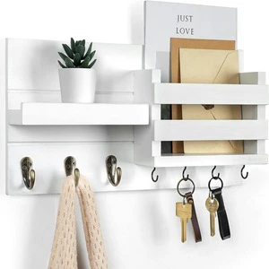 Wall-Mounted Wooden Storage Rack with Mail & Key Holder for Home Wall Decor