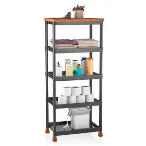 5-Tier Black Plastic Standing Type Cabinet Shelf Organizer for Bathroom Balcony Kitchen Multi-Purpose Use for Dish Bowl Storage