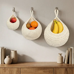 Hand-Woven Cotton Waterdrop Mesh Bag For Kitchen & Fruit Storage Multi-Purpose Hanging Planter Binzhou Shandong Made