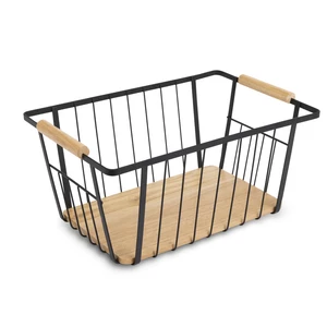 Home Kitchen Organizer Pantry Cabinet Storage Metal Wire Storage Basket With Wood Handle and Bottom at Home Design US Style