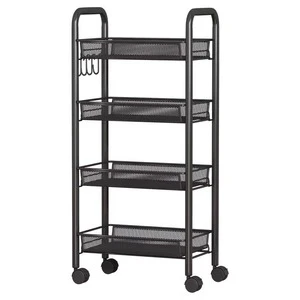 Storage Shelves with Wheels Roller Cart Wire Storage Baskets Office Rolling Cart Organizer 4 Tier Metal Kitchen Accessories Iron